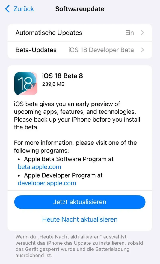 敦煌苹果手机维修分享苹果 iOS / iPadOS 18 开发者预览版 Beta 8 发布 